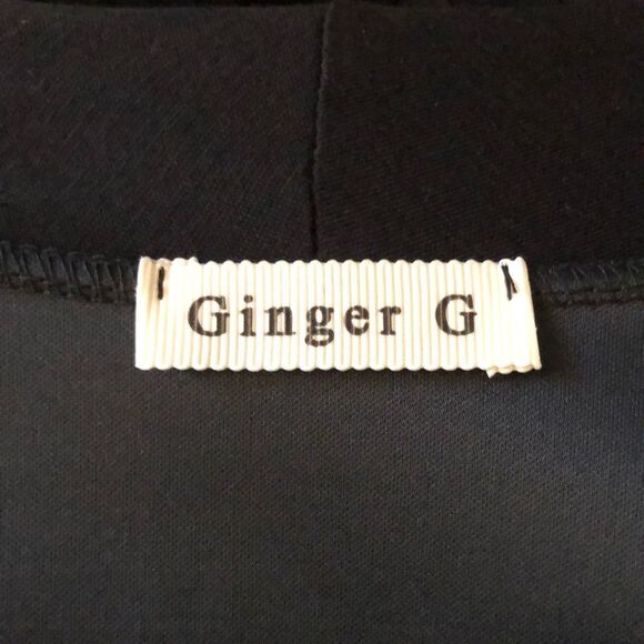 Ginger G Asymmetrical Black Open Front Cardigan Faux Leather Trim Medium - Picture 7 of 10